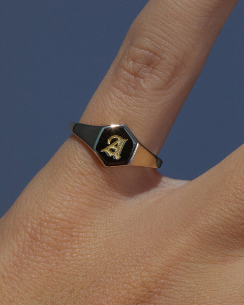 Hexagon Signet Ring [Old English] | Luv Aj