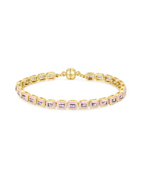 Bezel Emerald Ballier Tennis Bracelet- Baby Pink- Gold View 1