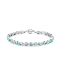 Bezel Emerald Ballier Tennis Bracelet-Turquoise- Silver