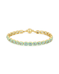 Bezel Emerald Ballier Tennis Bracelet-Turquoise- Gold View 1