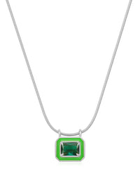 Bezel Pendant Necklace- Bright Green- Silver View 1