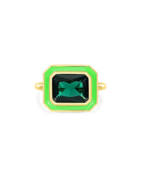 Bezel Statement Ring- Bright Green- Gold View 1