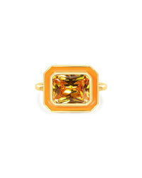 Bezel Statement Ring- Neon Orange- Gold View 1