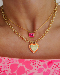 Heart Pendant Necklace- Neon Orange- Gold View 6