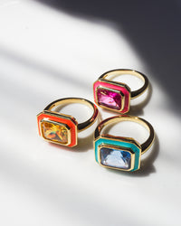 Bezel Statement Ring- Hot Pink- Gold View 3