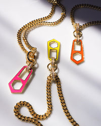 Mini Zipper Pendant Necklace- Neon Yellow- Gold View 4