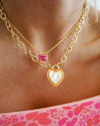 Heart Pendant Necklace- Neon Orange- Gold View 5