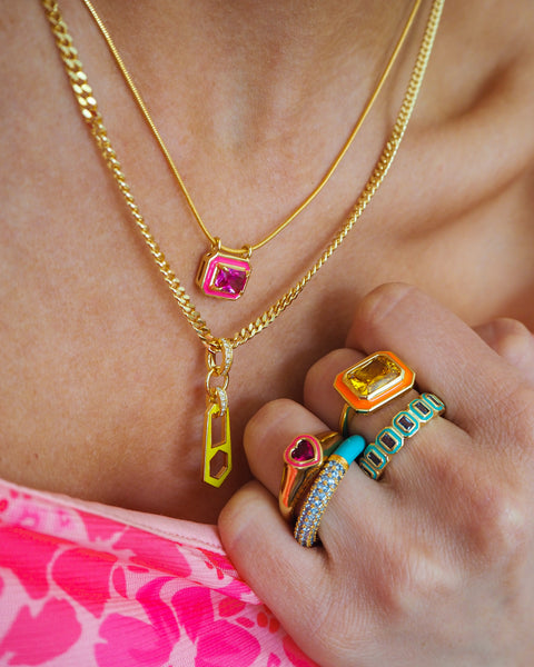 Heart Signet Ring- Hot Pink- Gold1