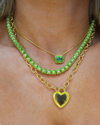 Bezel Pendant Necklace- Bright Green- Silver View 4