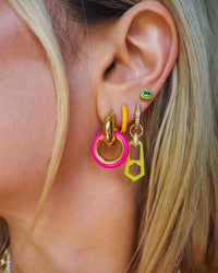 Pave Interlock Hoops- Hot Pink- Gold View 4