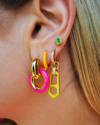 Pave Interlock Hoops- Hot Pink- Gold view 2