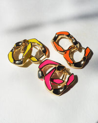 Pave Cuban Link Hoops- Neon Yellow- Gold view 2