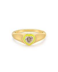 Heart Signet Ring- Neon Yellow- Gold View 1