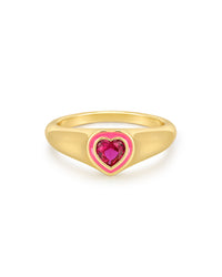 Heart Signet Ring- Hot Pink- Gold View 1