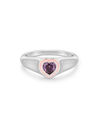 Heart Signet Ring- Pink- Silver View 1
