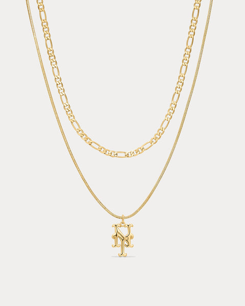 The Luv Aj MLB Double Chain Logo Necklace-Gold | Luv Aj