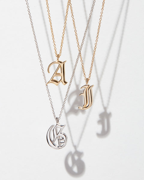 Stamped Letter Charm Necklace — T H A L K E N