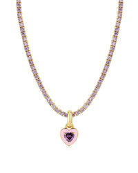 Mini Ballier Necklace with Heart Charm- Pink- Gold
