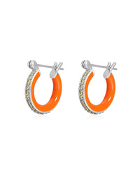 Pave Amalfi Huggies- Neon Orange- Silver