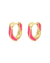 Pave Cuban Link Hoops- Hot Pink- Gold