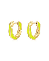 Pave Cuban Link Hoops- Neon Yellow- Gold