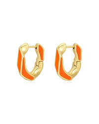 Pave Cuban Link Hoops- Neon Orange- Gold View 1