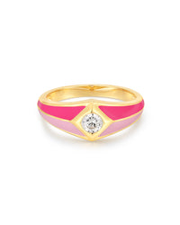 Pyramid Stud Signet Ring- Pink- Gold View 1