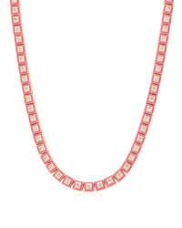 Pyramid Stud Tennis Necklace- Hot Pink- Gold