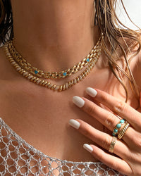Pave Ridged Marbella Necklace- Gold View 4