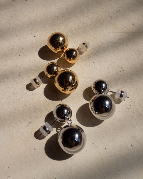 Sterling silver double ball earrings deals