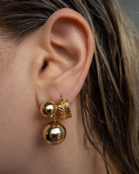 Double Ball Earrings- Gold view 2
