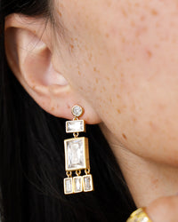 Baguette Shaker Statement Studs- Gold View 9