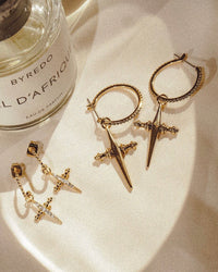 Pave Mini Cross Hoops- Gold View 4