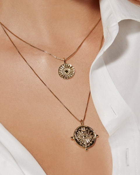 Luv aj evil clearance eye double coin necklace