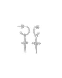 Pave Mini Cross Hoops- Silver View 1