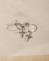 Pave Mini Cross Hoops- Silver View 5