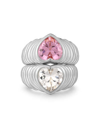 BFF Ring Set- Silver/Clear and Pink