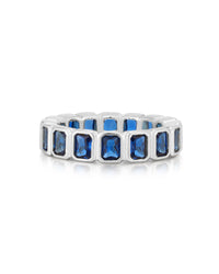 Bezel Emerald Ballier Ring- Blue Sapphire- Silver