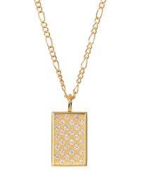 Checkerboard Dog Tag Necklace- Gold View 1