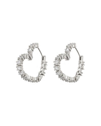 Diamond Heart Bijoux Hoops- Silver