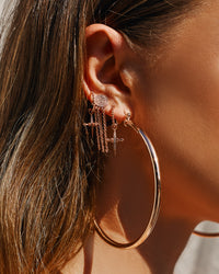 Pave Mini Cross Hoops- Rose Gold View 3