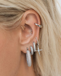 Pave Mini Cross Hoops- Silver View 7