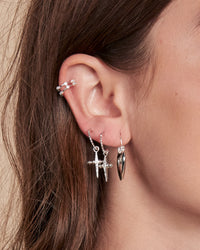 Pave Mini Cross Hoops- Silver View 4