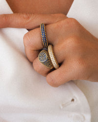 Pave Signet Ring- Blue Sapphire- Silver view 2