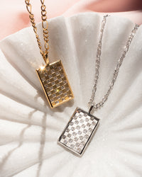 Checkerboard Dog Tag Necklace- Silver View 3