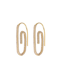 Pave Paper Clip Earrings- Gold View 1