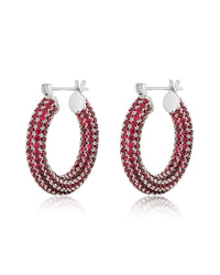 Pave Baby Amalfi Hoops- Ruby Red- Silver
