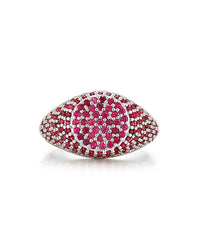 Pave Signet Ring- Ruby Red- Silver View 1