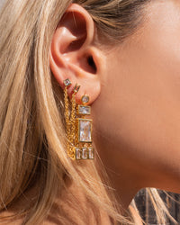 Baguette Shaker Statement Studs- Gold View 10