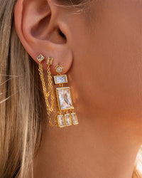 Baguette Shaker Statement Studs- Gold View 7
